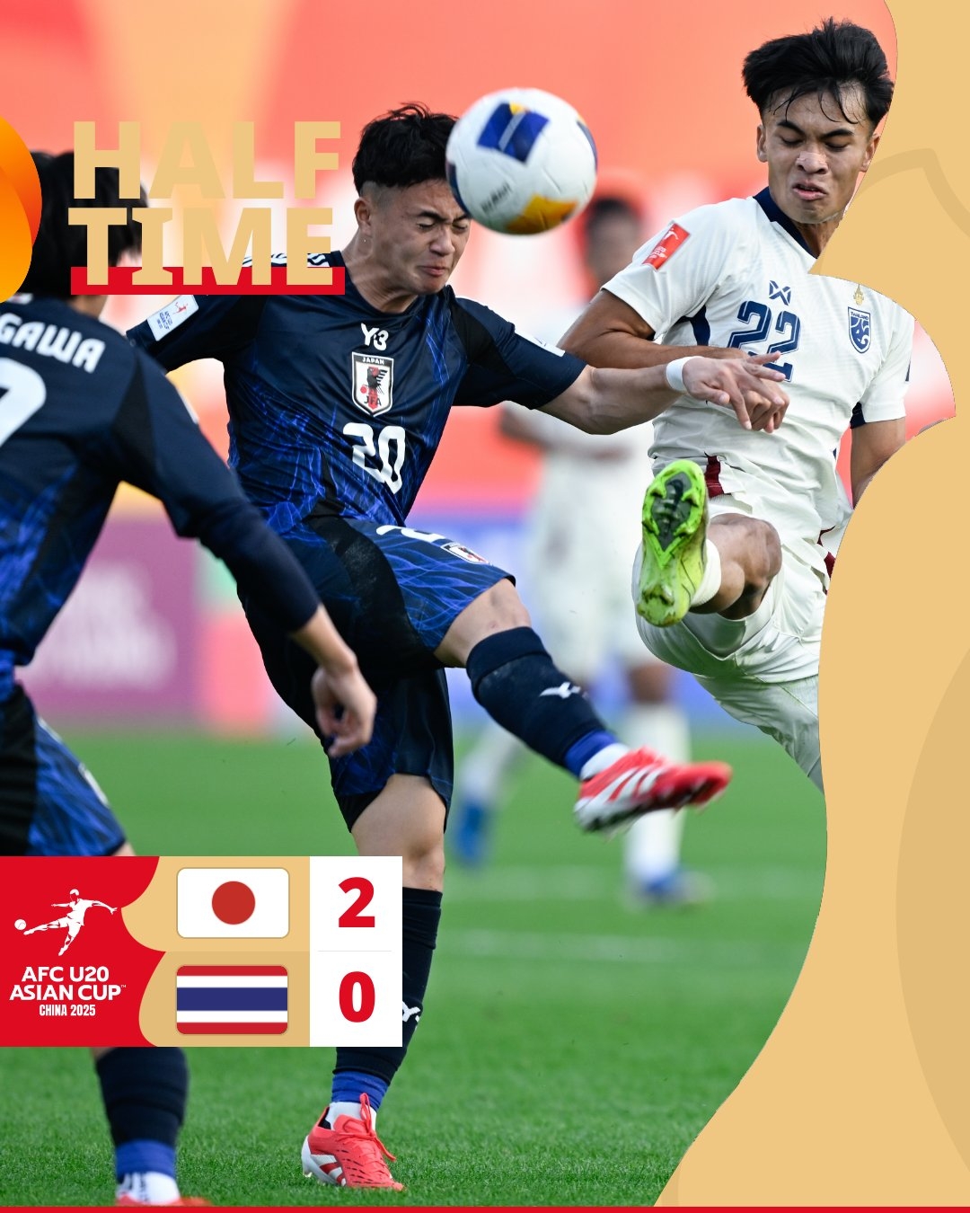  半場-日本U20 2-0領(lǐng)先泰國U20，石井久繼破門+中柱 泰國0射正