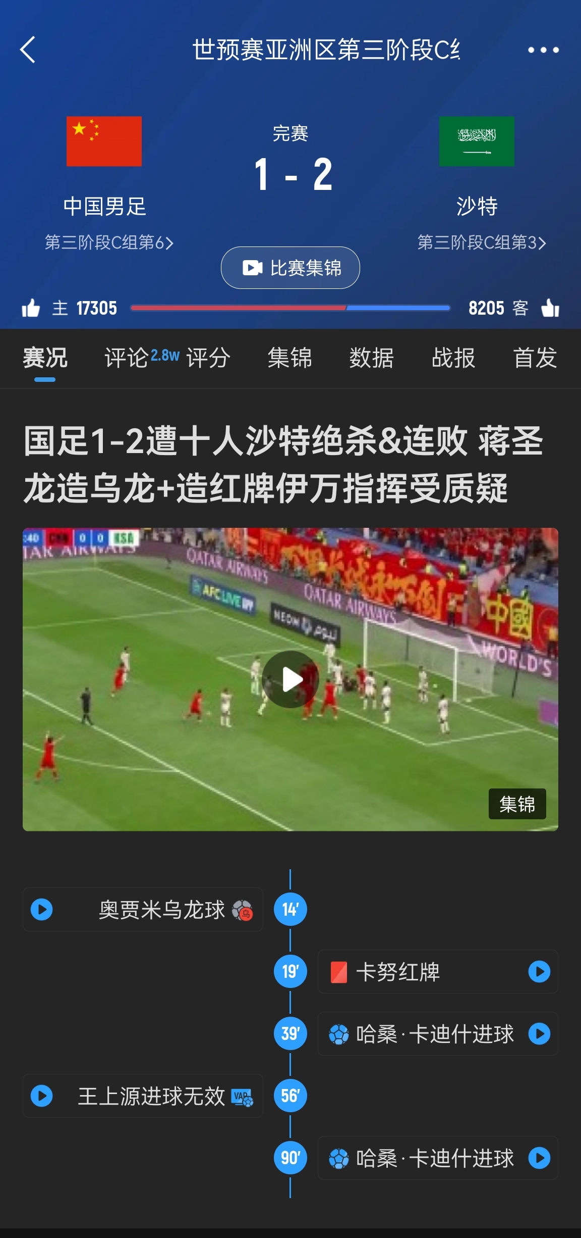  今天什么劇本？首戰(zhàn)沙特也是半場(chǎng)紅牌+蔣光太傷退，最后國(guó)足被翻