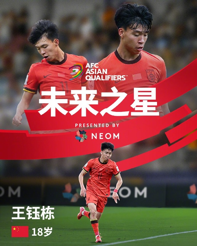  亞洲杯官方社媒發(fā)布王鈺棟個人海報：青年軍的旗幟，飄揚在前哨